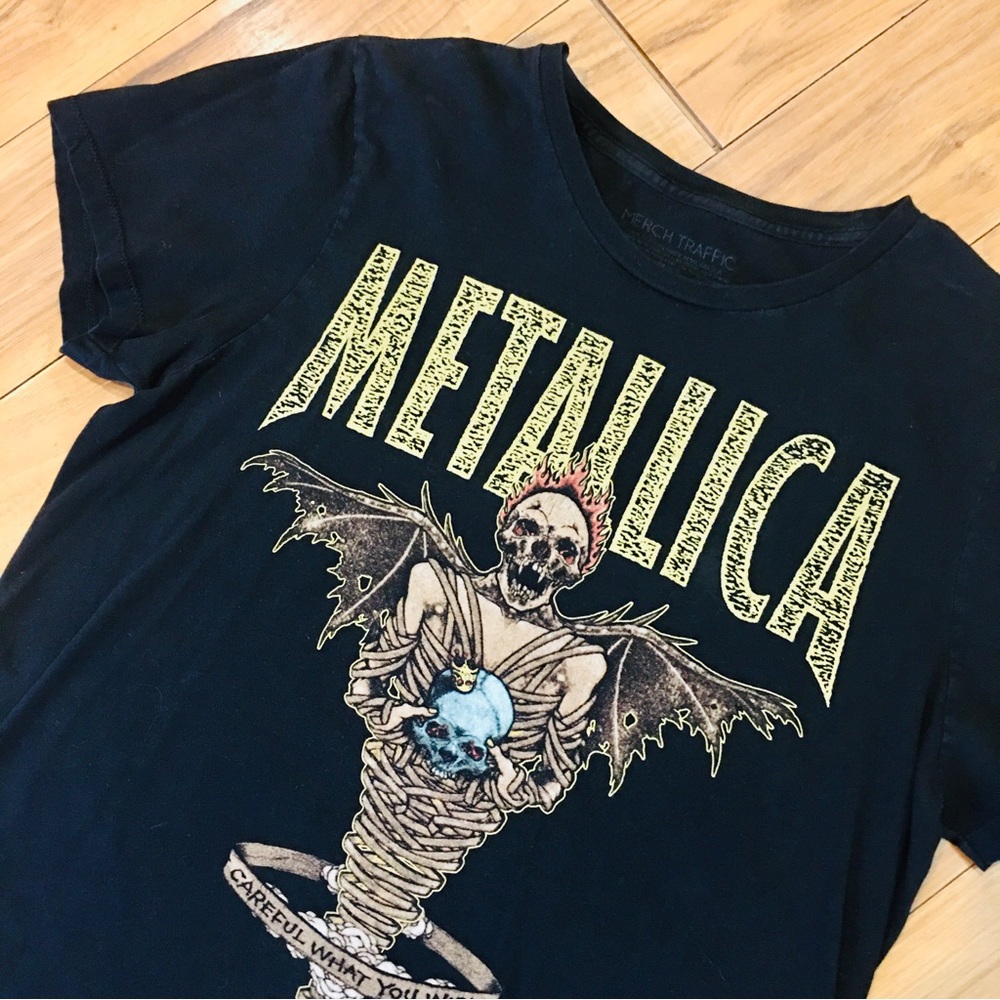 Metallica rock band shirt black large skull skeleton jersey knit cotton